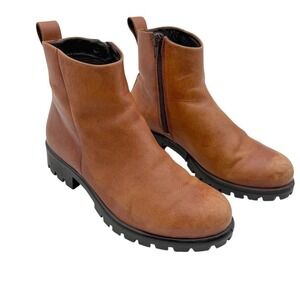 ECCO Modtray Womens Cognac Brown Leather Zip Ankle Boots Size 36 Chunky Lug Sole